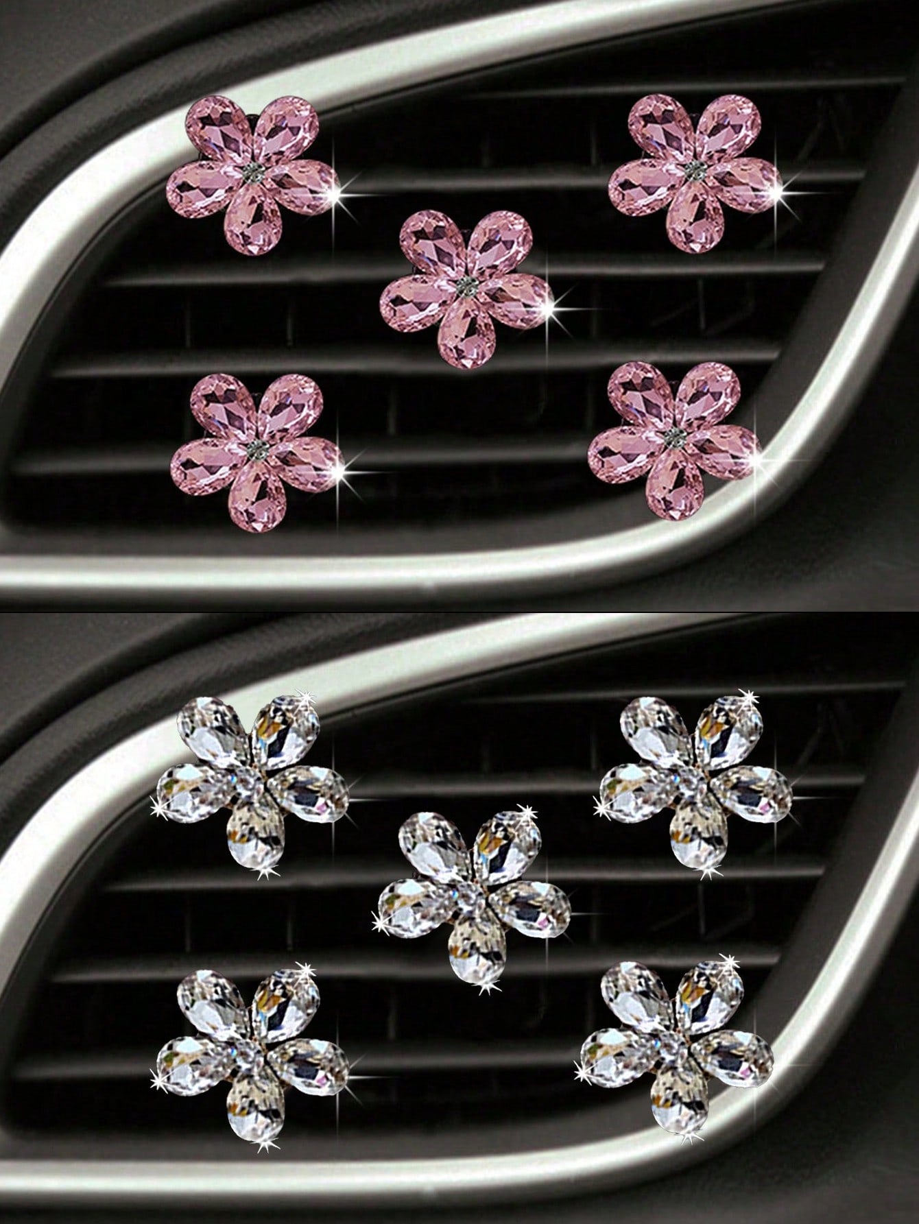 5pcs Pink/White Crystal Car Air Vent Fragrance Decoration Clip, Auto Interior Decor Accessories