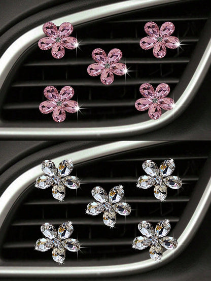 5pcs Pink/White Crystal Car Air Vent Fragrance Decoration Clip, Auto Interior Decor Accessories