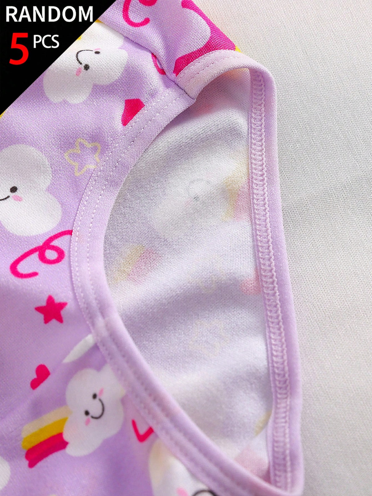 5pcs Random Blind Box Girls Toddler Underwear, Pretty Girl Print Combination Series With Bows, Snowflakes, Hearts And Other Cute Elements, Pink, Magenta, White Color Combination, Soft And Smooth
