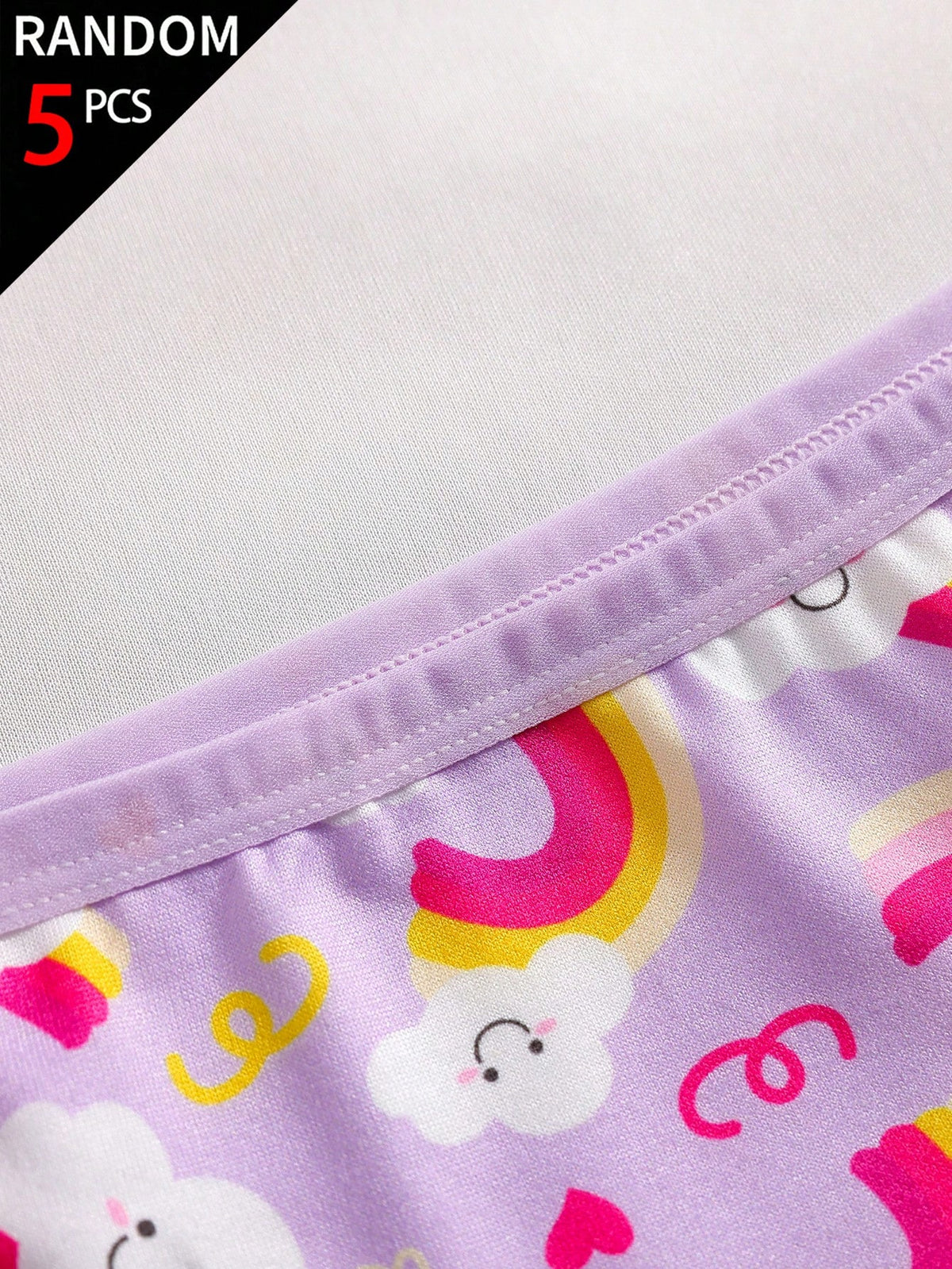 5pcs Random Blind Box Girls Toddler Underwear, Pretty Girl Print Combination Series With Bows, Snowflakes, Hearts And Other Cute Elements, Pink, Magenta, White Color Combination, Soft And Smooth