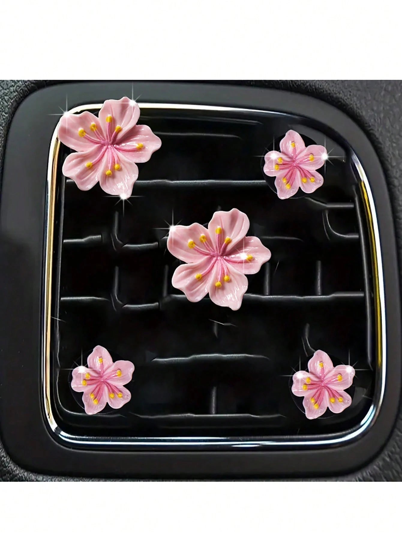 5pcs/Set Fresh Peach Blossom Decoration Car Air Vent Clip, Car Air Freshener Decor