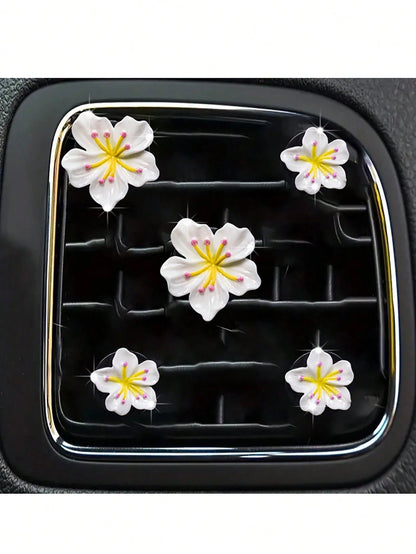 5pcs/Set Fresh Peach Blossom Decoration Car Air Vent Clip, Car Air Freshener Decor