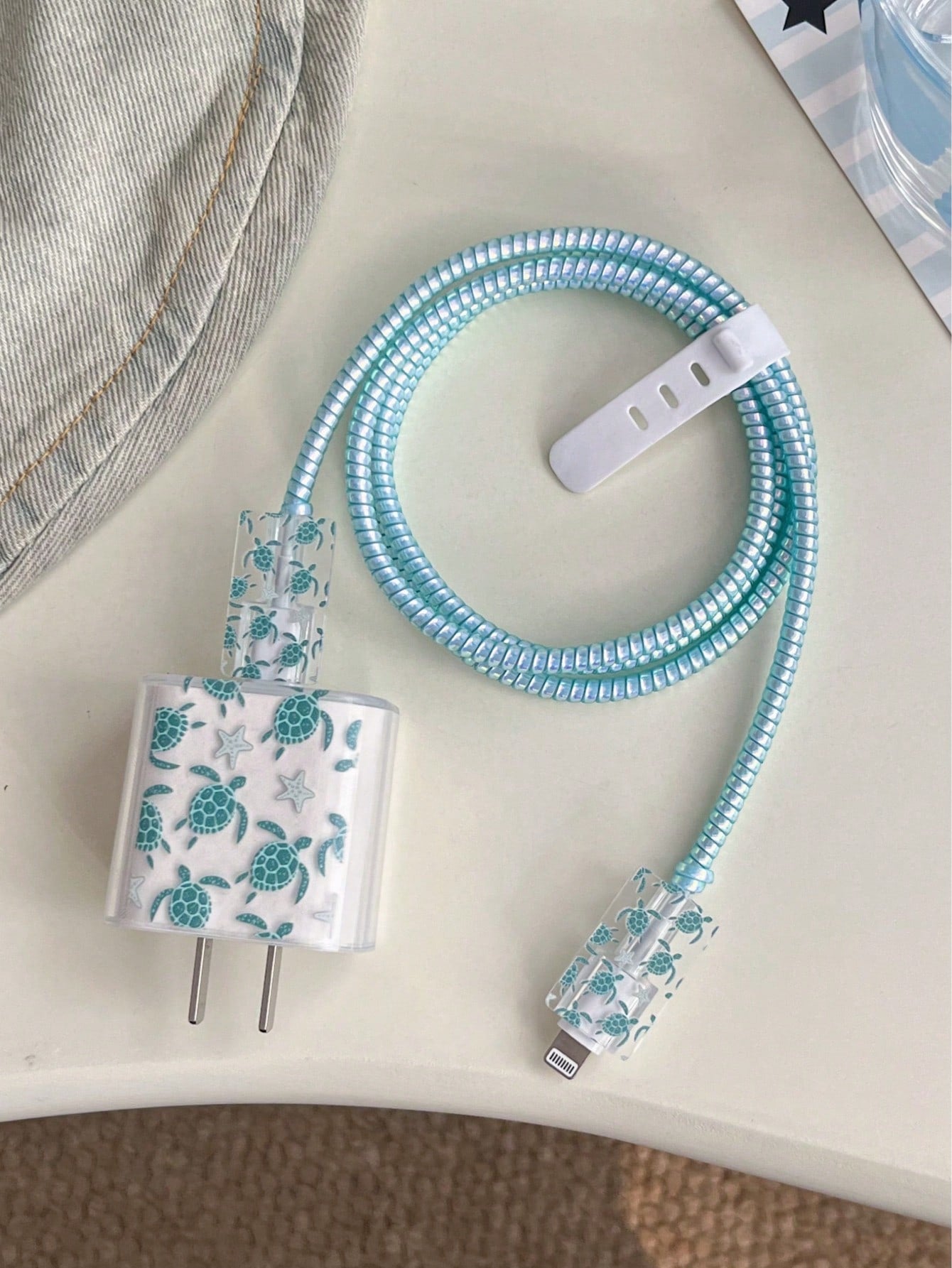 5pcs Turtle Pattern 20W Charger Protector Set, Compatible With IPhone 17/16/17 Pro Max/15/14/13/11 Charger Case, Data Cable Protective Cord, Prevents Breakage, Transparent TPU Soft Case