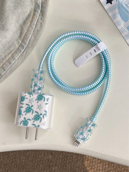 5pcs Turtle Pattern 20W Charger Protector Set, Compatible With IPhone 17/16/17 Pro Max/15/14/13/11 Charger Case, Data Cable Protective Cord, Prevents Breakage, Transparent TPU Soft Case