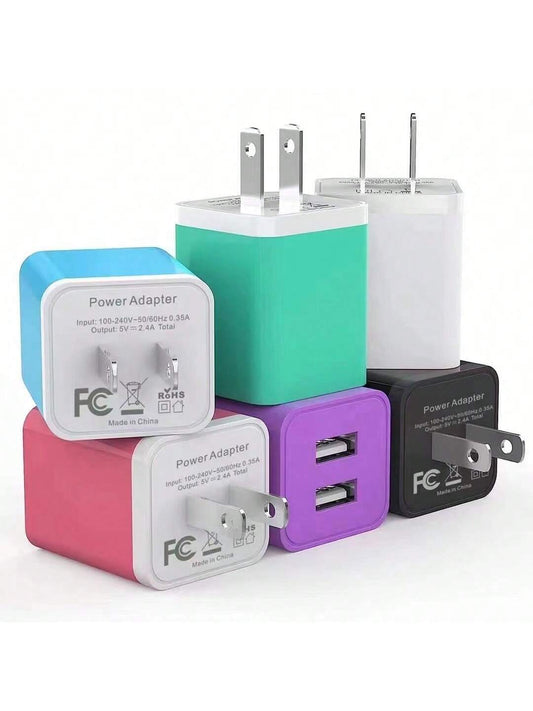 6 Color 5V 2.1A Dual USB Port Wall Charger, Latest Cube Plug Adapter Fast Phone Charger Block Charging Box Tiles, Compatible With Iphone 1514/14pro/14pro Max/13, Pixel, Android Super Fast Charger Comp