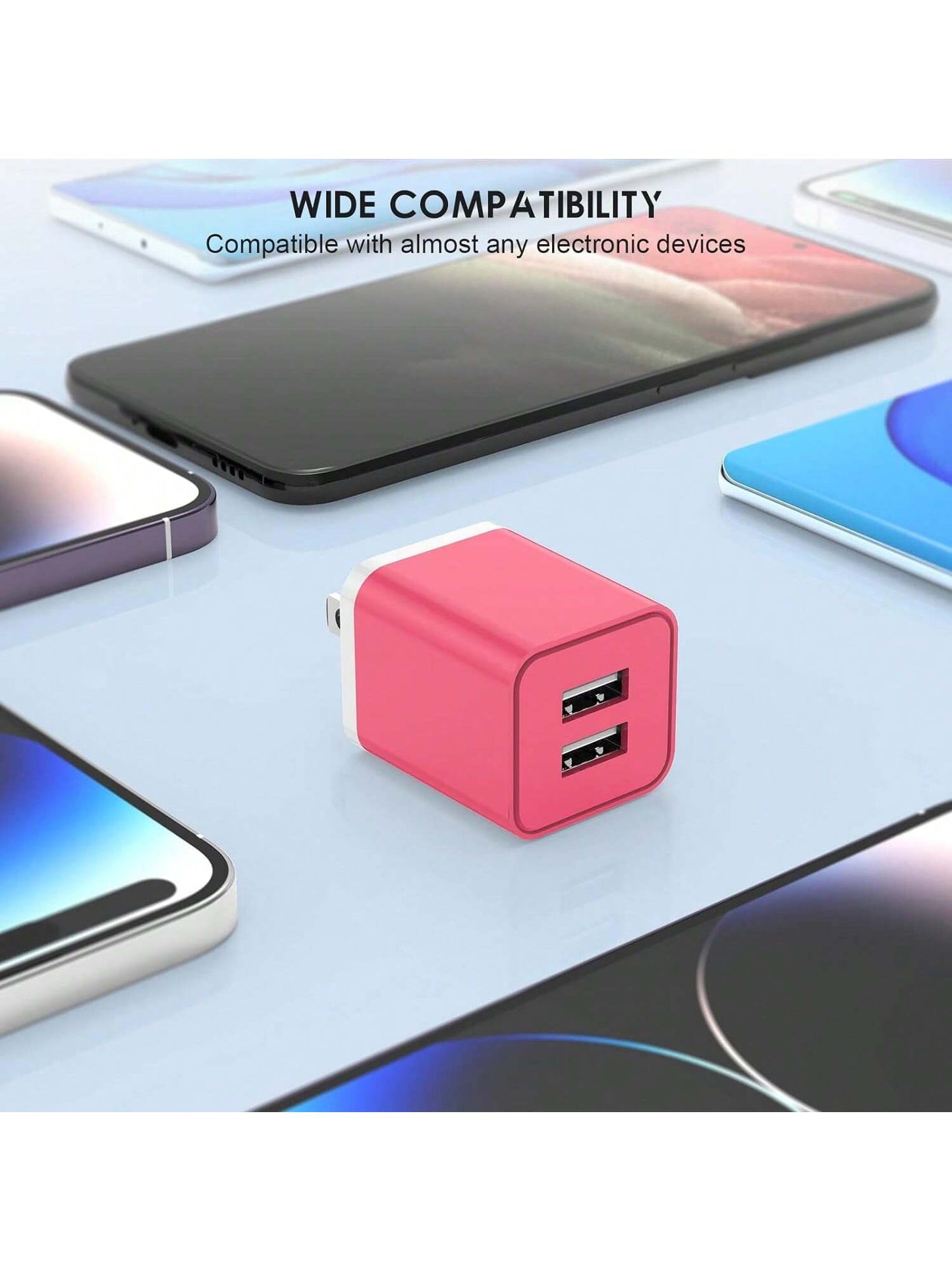 6 Color 5V 2.1A Dual USB Port Wall Charger, Latest Cube Plug Adapter Fast Phone Charger Block Charging Box Tiles, Compatible With Iphone 1514/14pro/14pro Max/13, Pixel, Android Super Fast Charger Comp