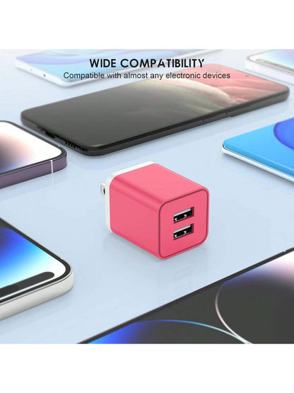 6 Color 5V 2.1A Dual USB Port Wall Charger, Latest Cube Plug Adapter Fast Phone Charger Block Charging Box Tiles, Compatible With Iphone 1514/14pro/14pro Max/13, Pixel, Android Super Fast Charger Comp