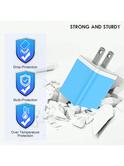 6 Color 5V 2.1A Dual USB Port Wall Charger, Latest Cube Plug Adapter Fast Phone Charger Block Charging Box Tiles, Compatible With Iphone 1514/14pro/14pro Max/13, Pixel, Android Super Fast Charger Comp