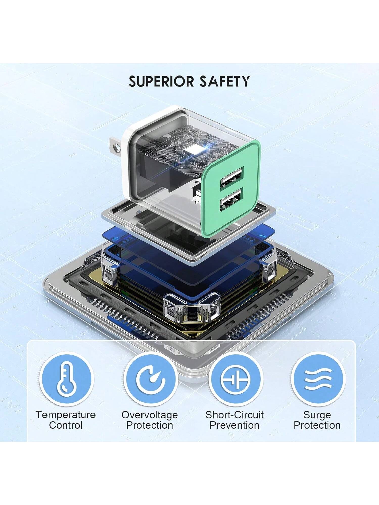 6 Color 5V 2.1A Dual USB Port Wall Charger, Latest Cube Plug Adapter Fast Phone Charger Block Charging Box Tiles, Compatible With Iphone 1514/14pro/14pro Max/13, Pixel, Android Super Fast Charger Comp