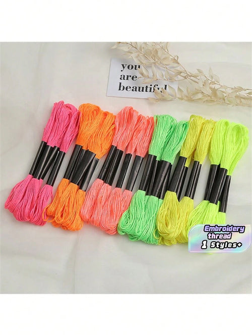 6 Colors, 4 Strands Each, 24 Strands Per Pack, Cross-Stitch Thread, Fluorescent Colors