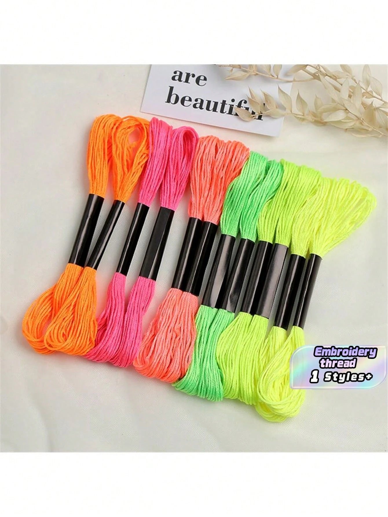 6 Colors, 4 Strands Each, 24 Strands Per Pack, Cross-Stitch Thread, Fluorescent Colors