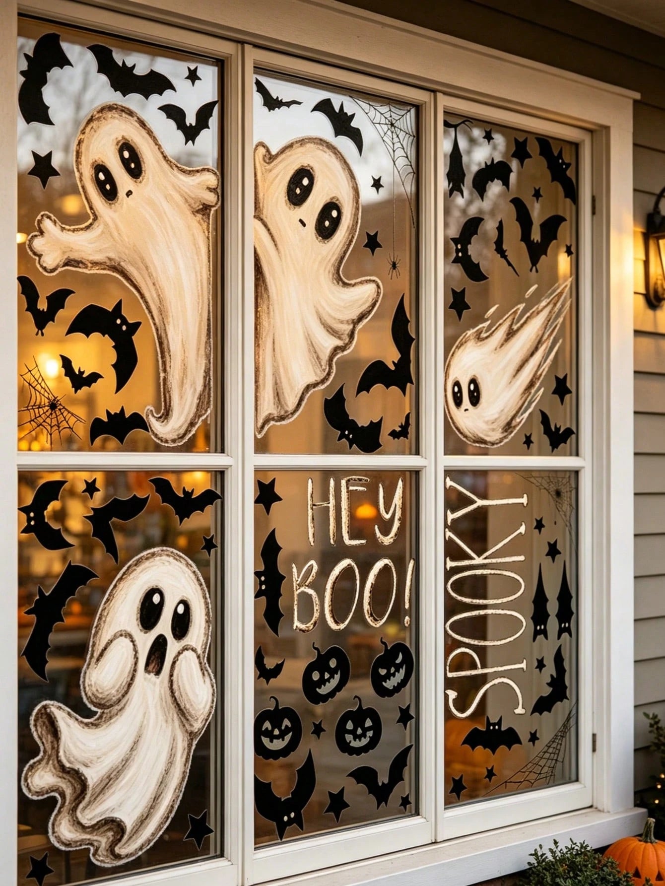 6 Large Halloween Stickers, Ghost Theme Design Window Decals, Cute Ghost Style Halloween Window Stickers, Halloween Party Decoration, Halloween Street Scene Window Display Stickers, Halloween Party Su