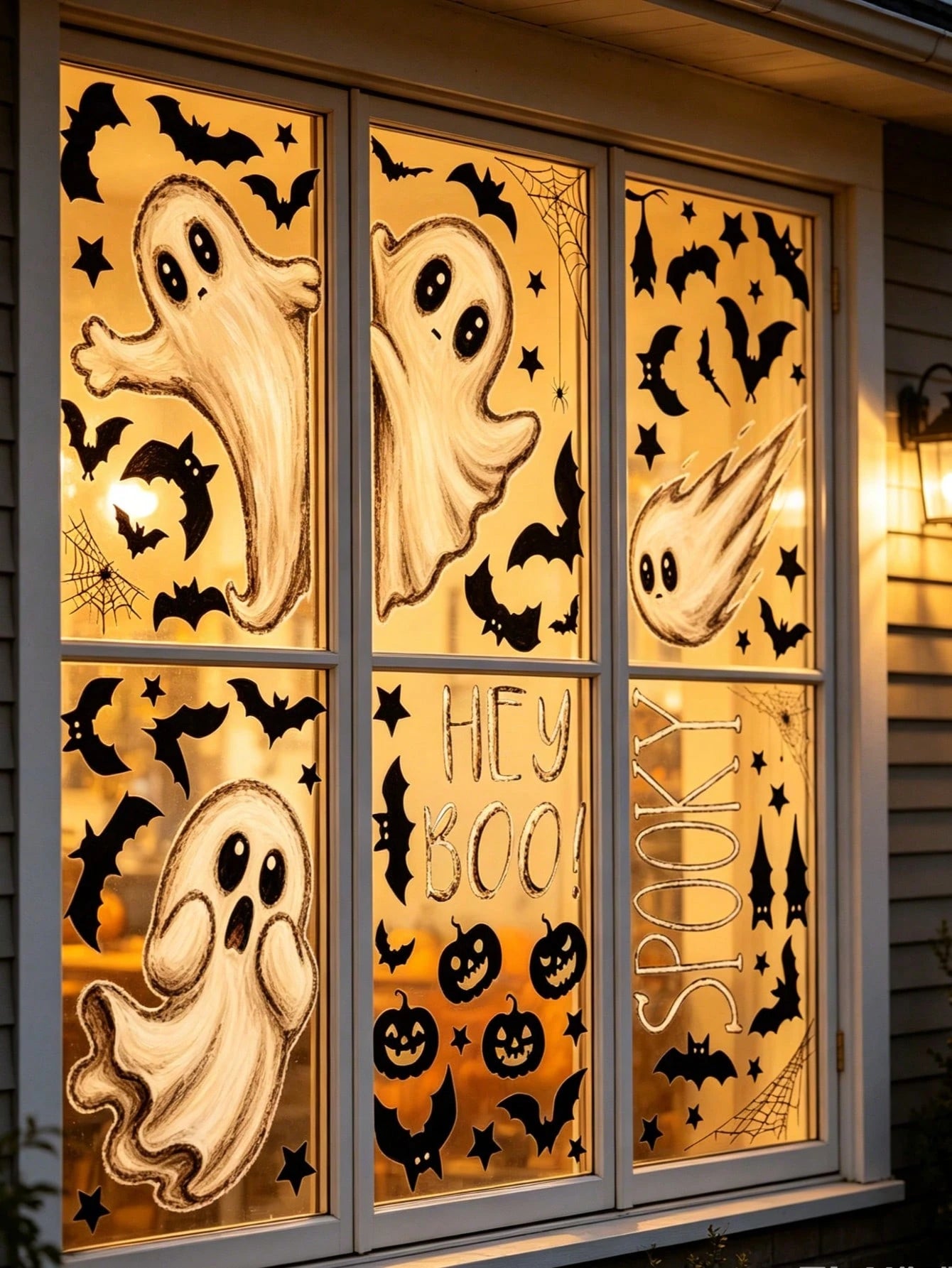 6 Large Halloween Stickers, Ghost Theme Design Window Decals, Cute Ghost Style Halloween Window Stickers, Halloween Party Decoration, Halloween Street Scene Window Display Stickers, Halloween Party Su