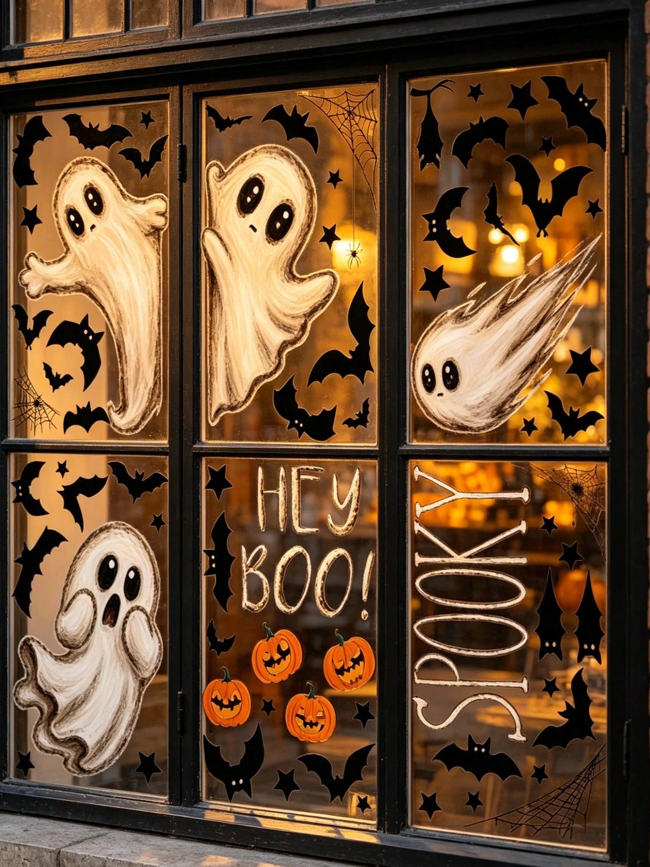 6 Large Halloween Stickers, Ghost Theme Design Window Decals, Cute Ghost Style Halloween Window Stickers, Halloween Party Decoration, Halloween Street Scene Window Display Stickers, Halloween Party Su