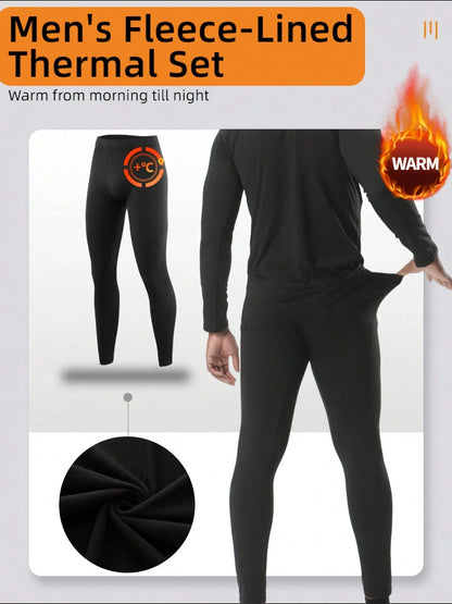6 Pcs Men's Thermal Underwear Set With Autumn And Winter Velvet Thermal Underwear Set, Men's Round Neck Long Sleeve Home Sleepwear Base Shirt, Winter Outdoor Sports Skiing Hunting Equipment Thermal B