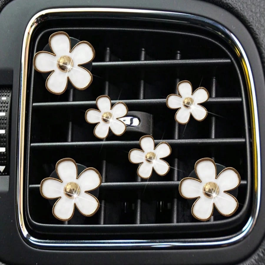 6-Piece Alloy Daisy Car Air Vent Aromatherapy Decorative Clip Car Air Conditioning Decorative Supplies