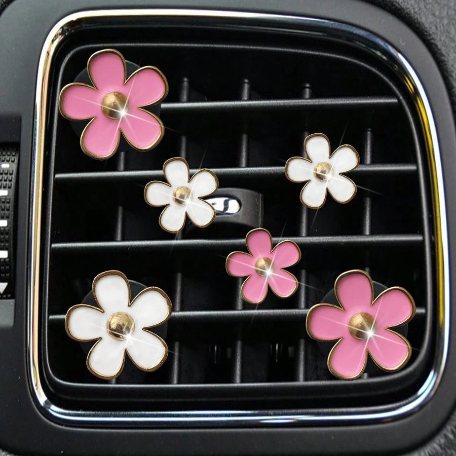 6-Piece Alloy Daisy Car Air Vent Aromatherapy Decorative Clip Car Air Conditioning Decorative Supplies