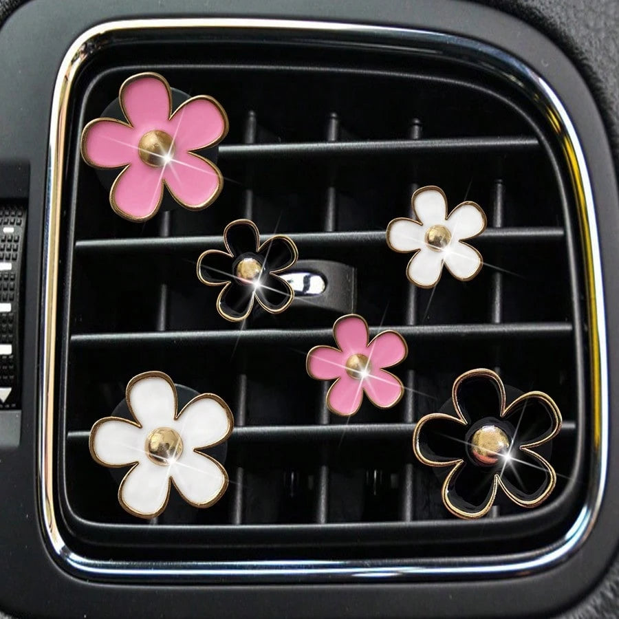 6-Piece Alloy Daisy Car Air Vent Aromatherapy Decorative Clip Car Air Conditioning Decorative Supplies