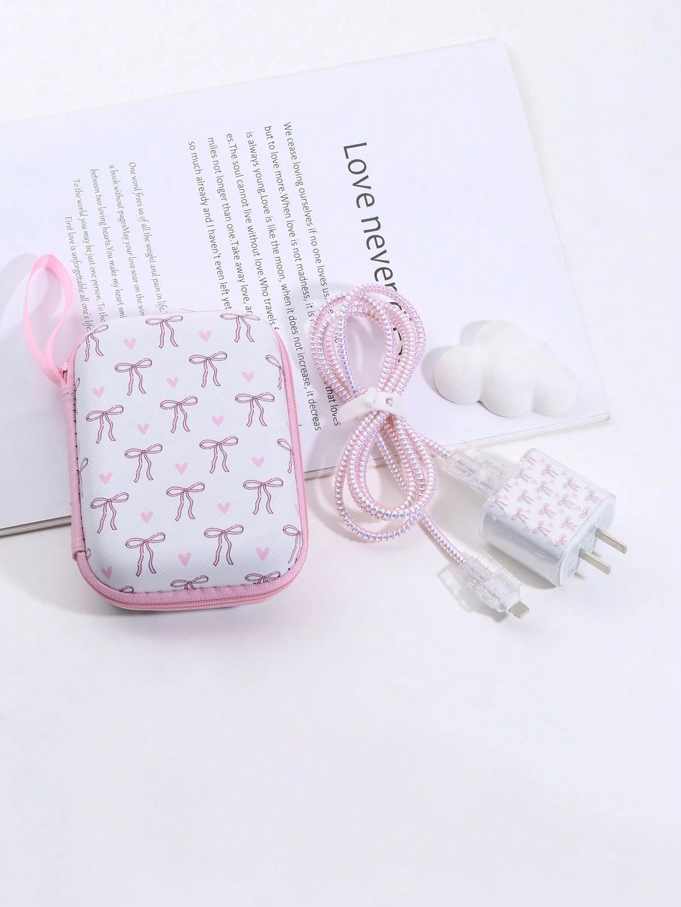 6 Pieces Bow Line Cable Organizer Set, Data Cable Protective Sleeve + Organizer Pouch, Mobile Phone Data Cable Protector, Cord Winder Fixer Anti-Breaking Cable Charger Head Protector