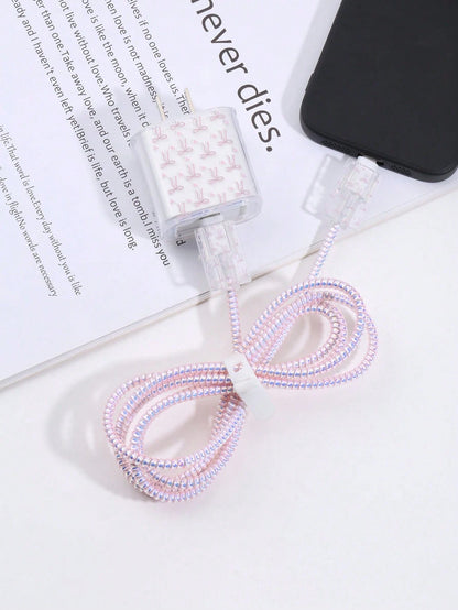 6 Pieces Bow Line Cable Organizer Set, Data Cable Protective Sleeve + Organizer Pouch, Mobile Phone Data Cable Protector, Cord Winder Fixer Anti-Breaking Cable Charger Head Protector