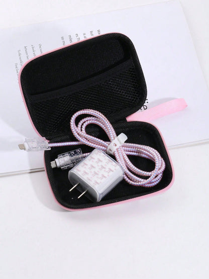 6 Pieces Bow Line Cable Organizer Set, Data Cable Protective Sleeve + Organizer Pouch, Mobile Phone Data Cable Protector, Cord Winder Fixer Anti-Breaking Cable Charger Head Protector