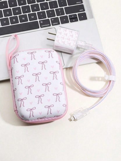 6 Pieces Bow Line Cable Organizer Set, Data Cable Protective Sleeve + Organizer Pouch, Mobile Phone Data Cable Protector, Cord Winder Fixer Anti-Breaking Cable Charger Head Protector