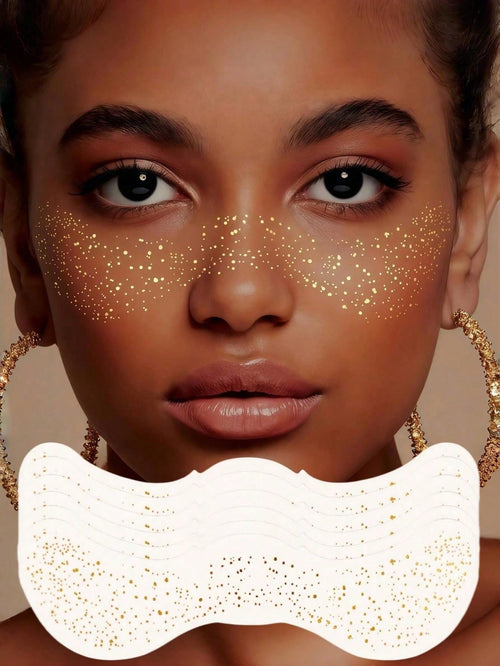 6 Sheets Gold Freckles Glitter Freckles Gold Sparkle Freckles For Women Glitter Freckles Face Tattoo Waterproof Suitable For Dance Music Party Makeup Summer Valentine Day Easter Accessories