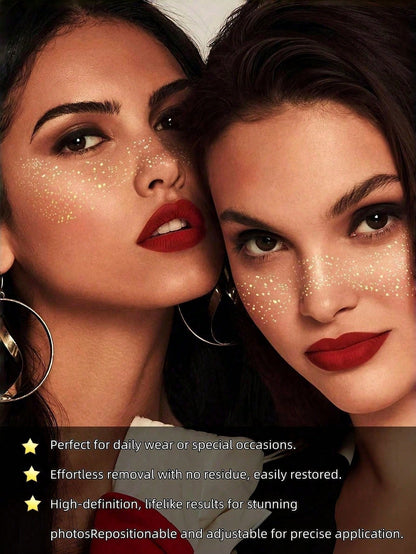 6 Sheets Gold Freckles Glitter Freckles Gold Sparkle Freckles For Women Glitter Freckles Face Tattoo Waterproof Suitable For Dance Music Party Makeup Summer Valentine Day Easter Accessories