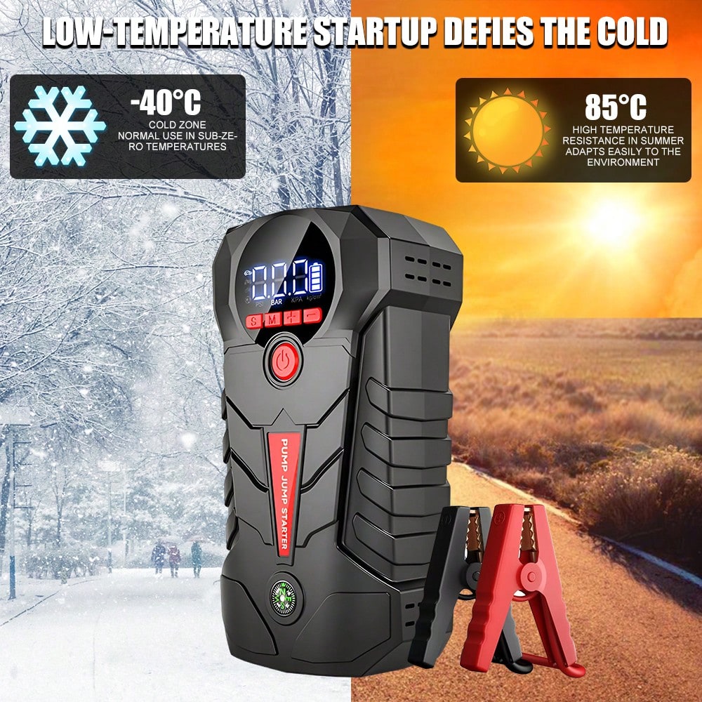 6000mAh Jump Starter With Air Compressor 150PSI 600A Peak 1000A Portable Car Battery Jumper Starter For 12V Gas Diesel Engine Tire Inflator Power Bank LED Light USB Output Type-C Black