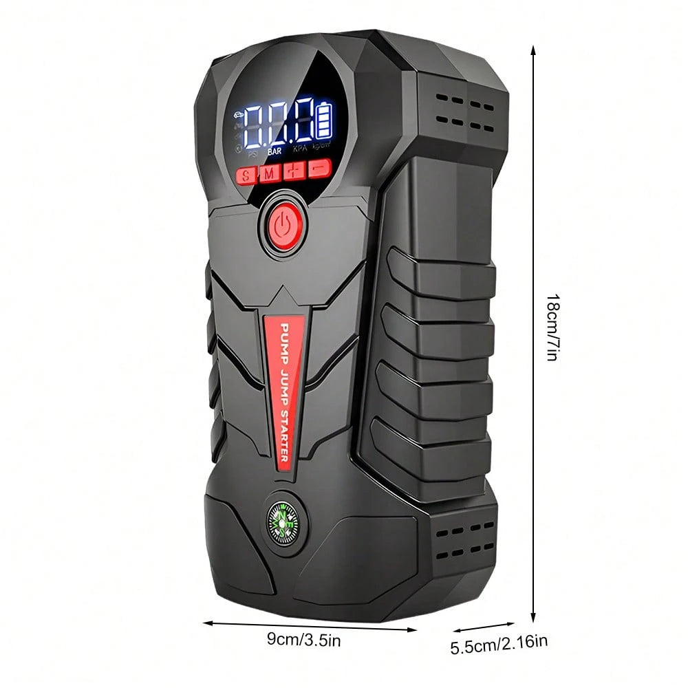 6000mAh Jump Starter With Air Compressor 150PSI 600A Peak 1000A Portable Car Battery Jumper Starter For 12V Gas Diesel Engine Tire Inflator Power Bank LED Light USB Output Type-C Black