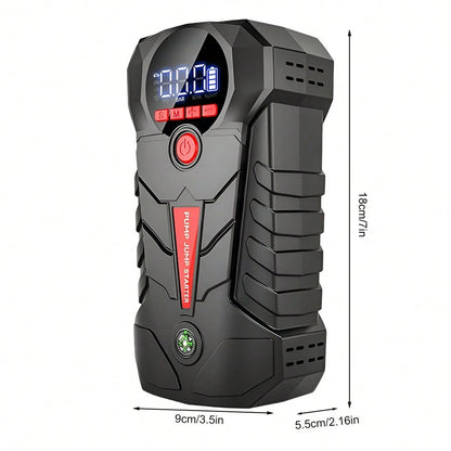 6000mAh Jump Starter With Air Compressor 150PSI 600A Peak 1000A Portable Car Battery Jumper Starter For 12V Gas Diesel Engine Tire Inflator Power Bank LED Light USB Output Type-C Black