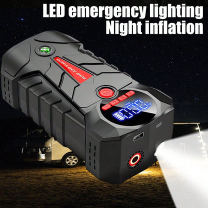 6000mAh Jump Starter With Air Compressor 150PSI 600A Peak 1000A Portable Car Battery Jumper Starter For 12V Gas Diesel Engine Tire Inflator Power Bank LED Light USB Output Type-C Black