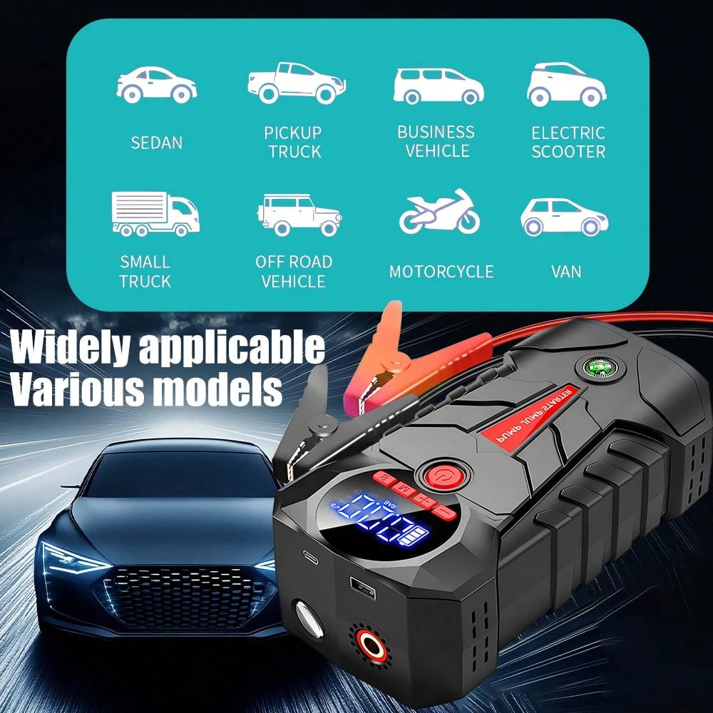 6000mAh Jump Starter With Air Compressor 150PSI 600A Peak 1000A Portable Car Battery Jumper Starter For 12V Gas Diesel Engine Tire Inflator Power Bank LED Light USB Output Type-C Black