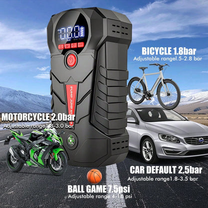 6000mAh Jump Starter With Air Compressor 150PSI 600A Peak 1000A Portable Car Battery Jumper Starter For 12V Gas Diesel Engine Tire Inflator Power Bank LED Light USB Output Type-C Black