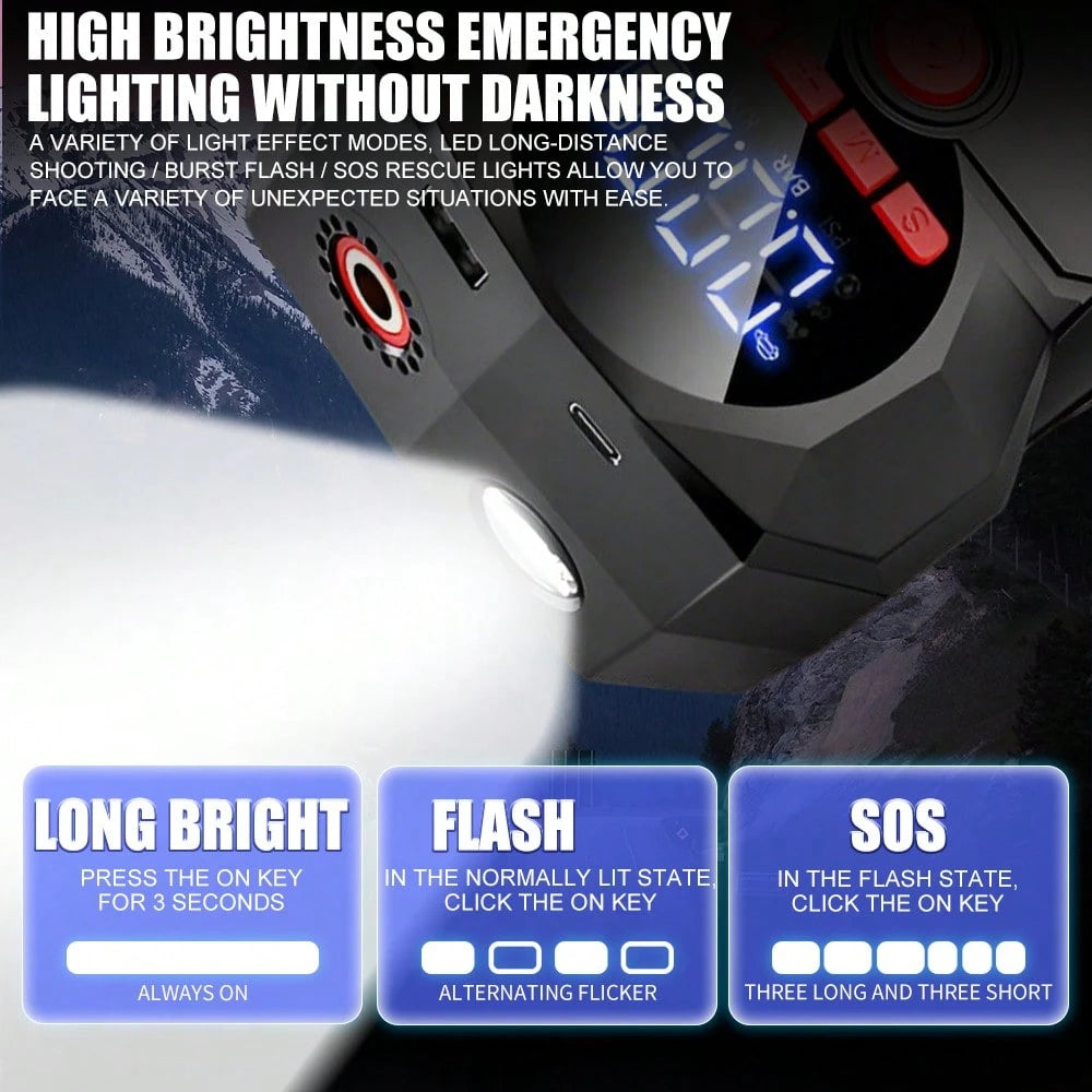 6000mAh Jump Starter With Air Compressor 150PSI 600A Peak 1000A Portable Car Battery Jumper Starter For 12V Gas Diesel Engine Tire Inflator Power Bank LED Light USB Output Type-C Black