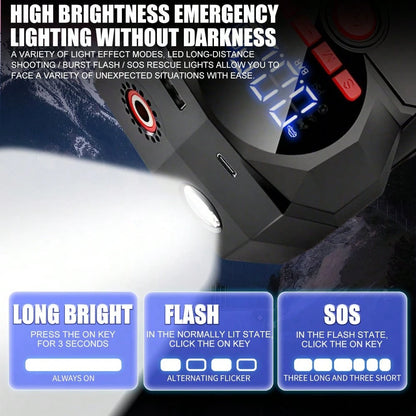 6000mAh Jump Starter With Air Compressor 150PSI 600A Peak 1000A Portable Car Battery Jumper Starter For 12V Gas Diesel Engine Tire Inflator Power Bank LED Light USB Output Type-C Black