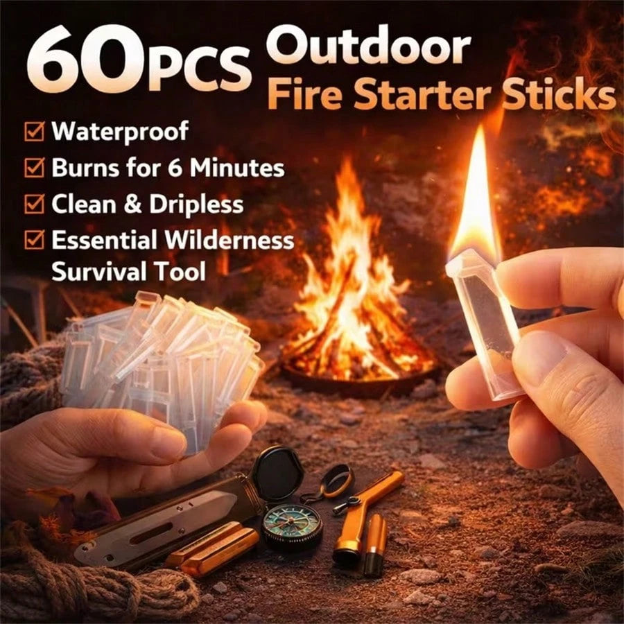 60pcs Outdoor Fire Starter Sticks, Waterproof & Durable Fire Starter, Outdoor Survival Gear, Campfire & BBQ Ignition, Essential For Outdoor Enthusiasts & Bonfire Gatherings, For Camping