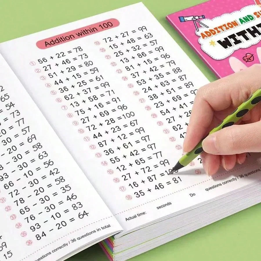 64 Pages Math Workbook For Addition And Subtraction Within 100, Improve Calculation Ability, School Supplies, Learning Materials, Student Rewards