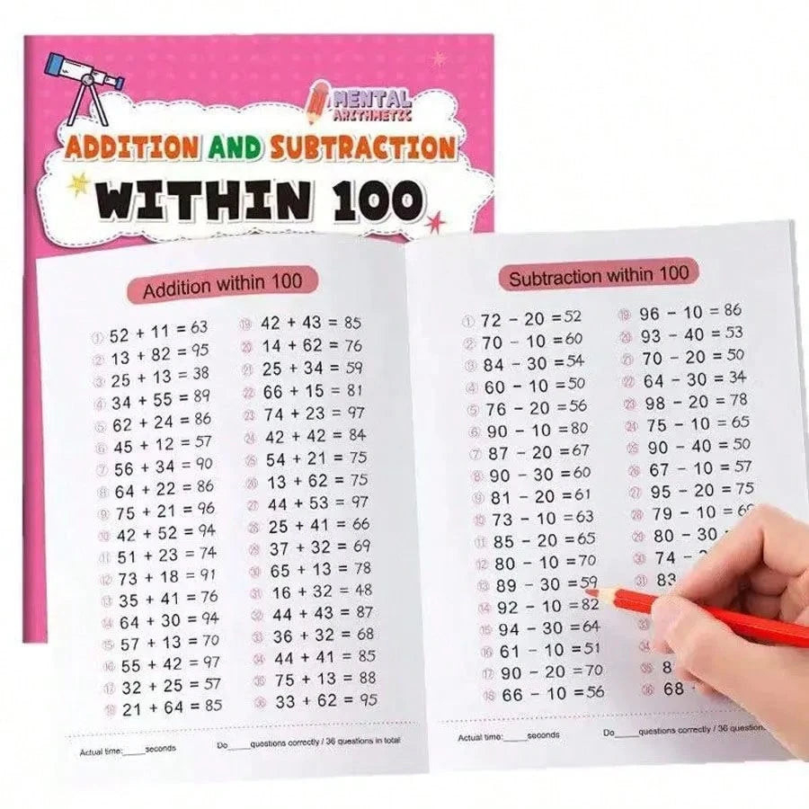 64 Pages Math Workbook For Addition And Subtraction Within 100, Improve Calculation Ability, School Supplies, Learning Materials, Student Rewards