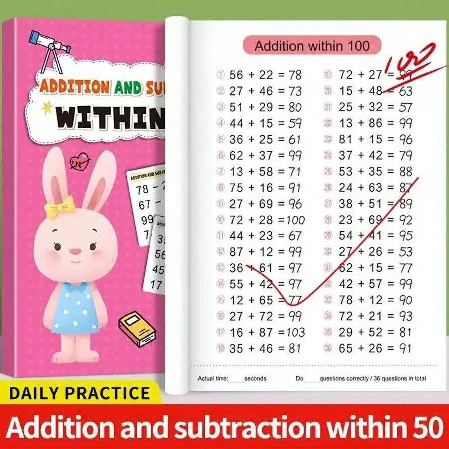 64 Pages Math Workbook For Addition And Subtraction Within 100, Improve Calculation Ability, School Supplies, Learning Materials, Student Rewards