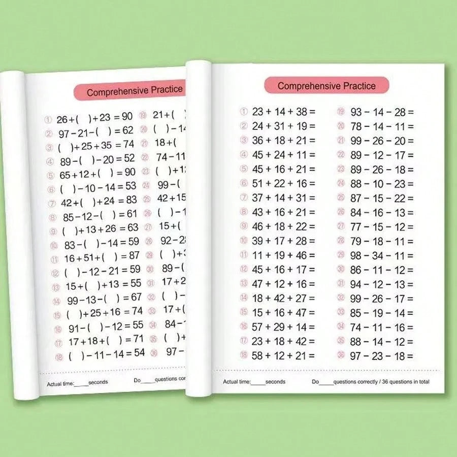 64 Pages Math Workbook For Addition And Subtraction Within 100, Improve Calculation Ability, School Supplies, Learning Materials, Student Rewards