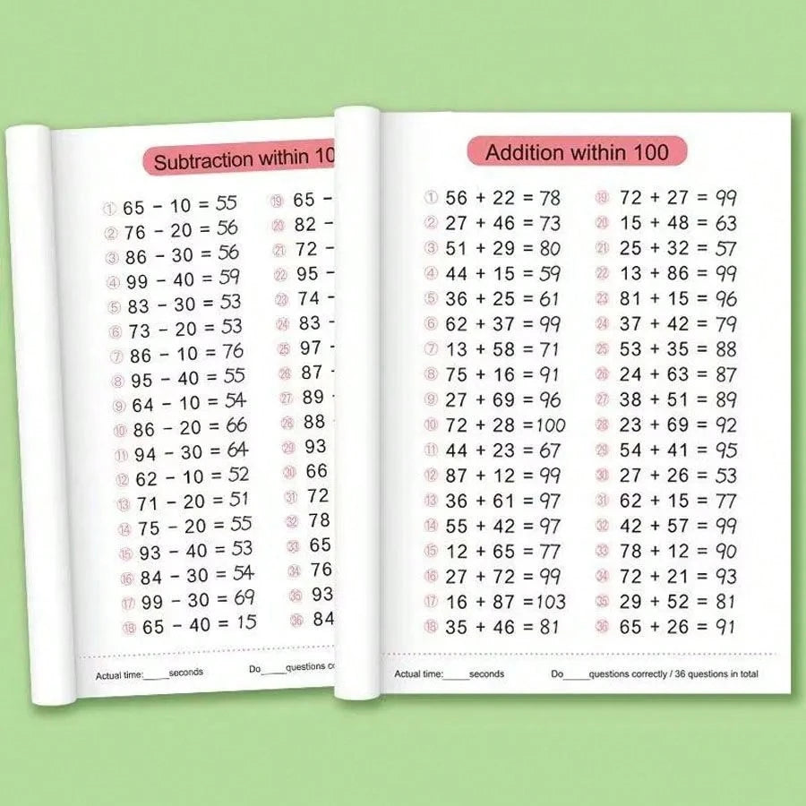 64 Pages Math Workbook For Addition And Subtraction Within 100, Improve Calculation Ability, School Supplies, Learning Materials, Student Rewards