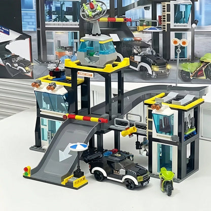 650pcs City Police Station Fire Station Special Police Command Center Building Blocks Set, Multi-Layer Rescue Scene Assembly Blocks, Includes Helicopter And Vehicles, Boys DIY Assembly Toy Halloween