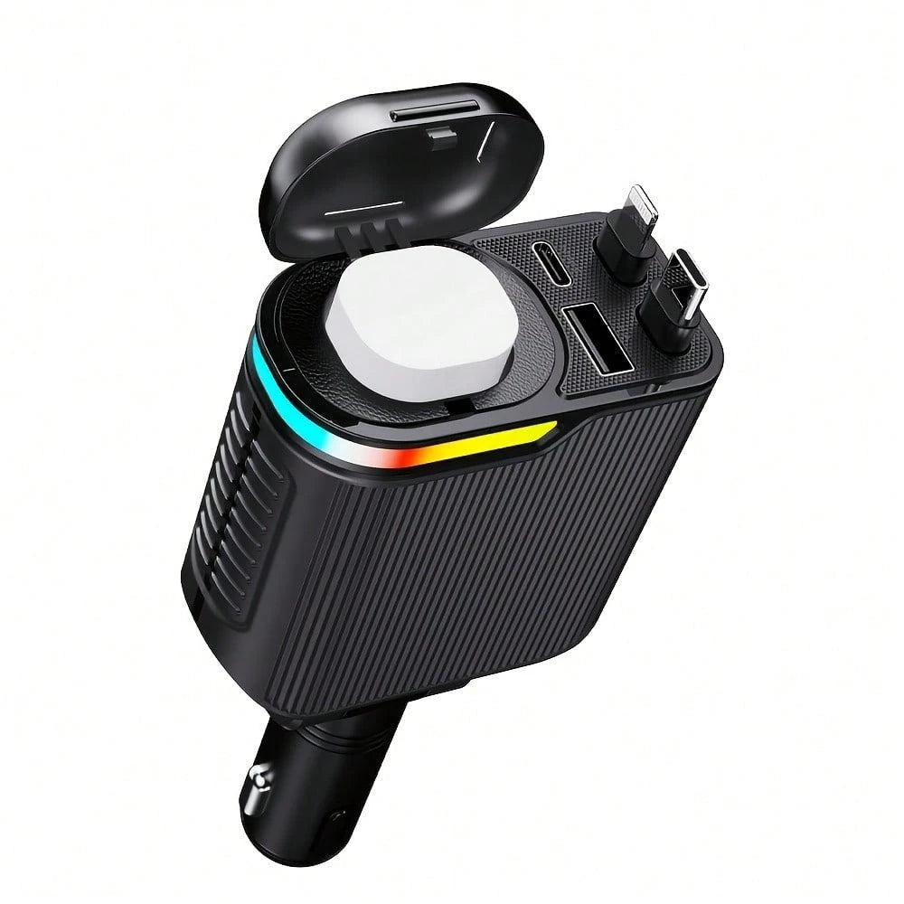 66W 5-In-1 Car Charger, Retractable Type C And Lightning Fast Charging Cable Adapter, Dual USB Port Car Phone Charger With Car Fragrance Diffuser Function, 12V Car Charging Accessory, Compatible With