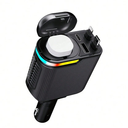 66W 5-In-1 Car Charger, Retractable Type C And Lightning Fast Charging Cable Adapter, Dual USB Port Car Phone Charger With Car Fragrance Diffuser Function, 12V Car Charging Accessory, Compatible With