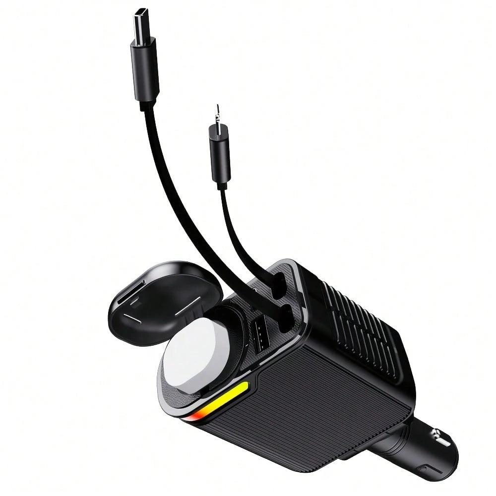66W 5-In-1 Car Charger, Retractable Type C And Lightning Fast Charging Cable Adapter, Dual USB Port Car Phone Charger With Car Fragrance Diffuser Function, 12V Car Charging Accessory, Compatible With