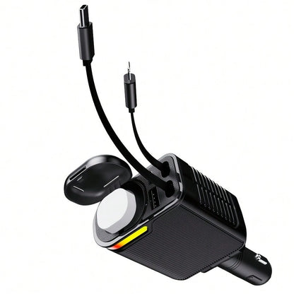 66W 5-In-1 Car Charger, Retractable Type C And Lightning Fast Charging Cable Adapter, Dual USB Port Car Phone Charger With Car Fragrance Diffuser Function, 12V Car Charging Accessory, Compatible With