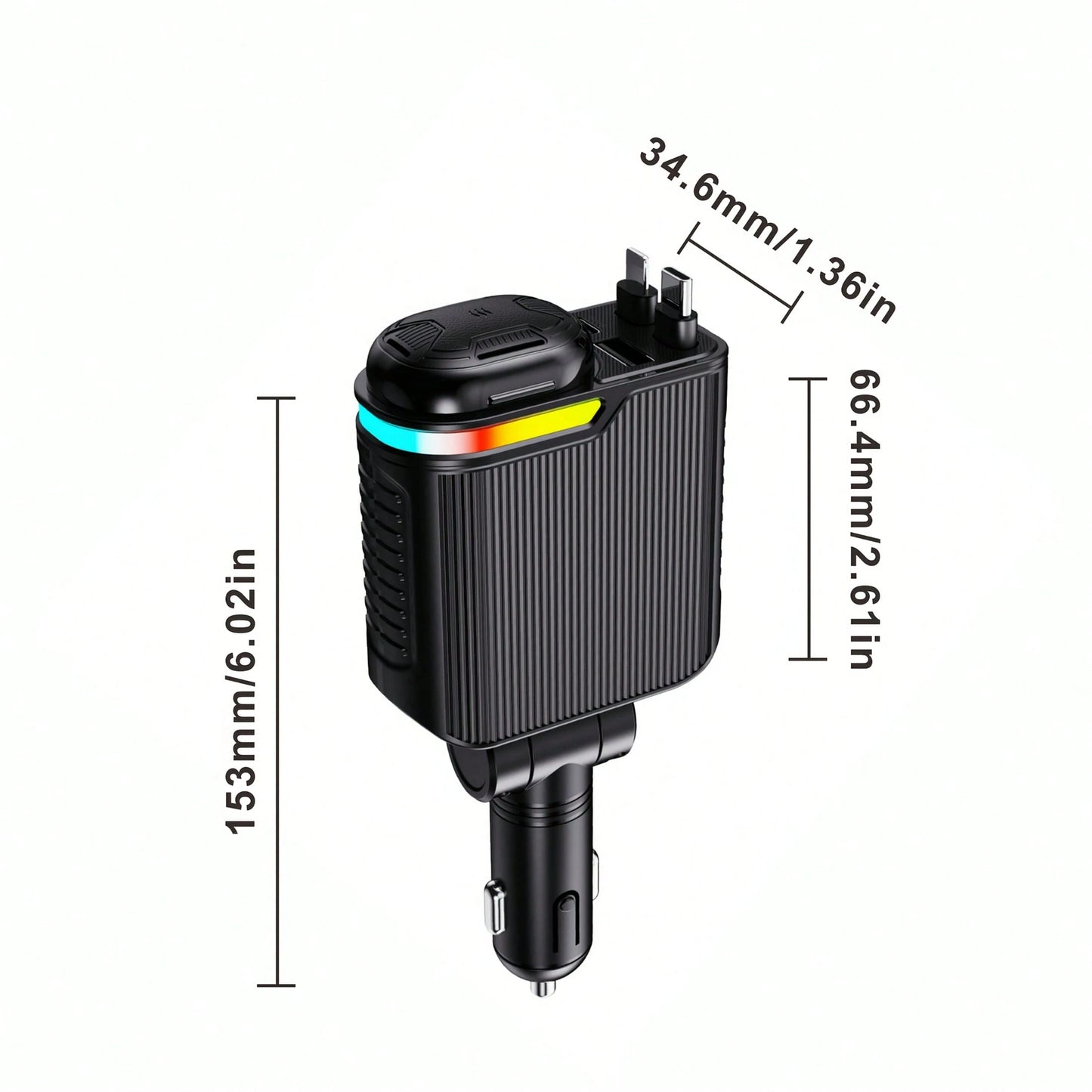 66W 5-In-1 Car Charger, Retractable Type C And Lightning Fast Charging Cable Adapter, Dual USB Port Car Phone Charger With Car Fragrance Diffuser Function, 12V Car Charging Accessory, Compatible With