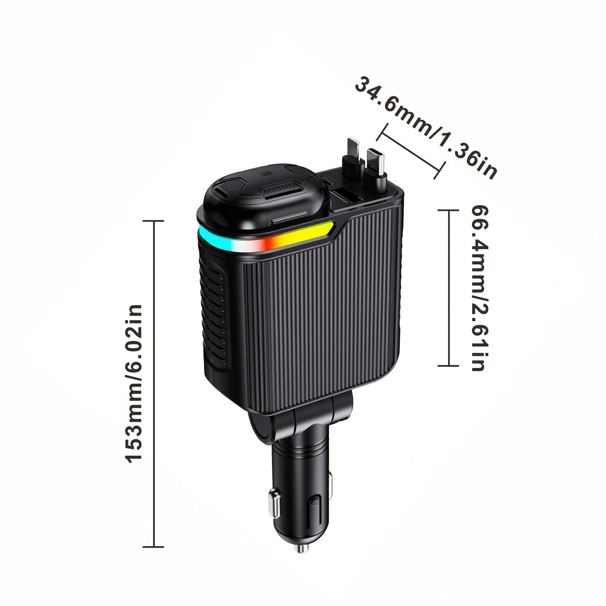 66W 5-In-1 Car Charger, Retractable Type C And Lightning Fast Charging Cable Adapter, Dual USB Port Car Phone Charger With Car Fragrance Diffuser Function, 12V Car Charging Accessory, Compatible With