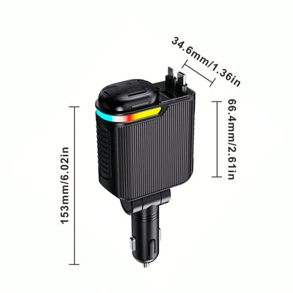 66W 5-In-1 Car Charger, Retractable Type C And Lightning Fast Charging Cable Adapter, Dual USB Port Car Phone Charger With Car Fragrance Diffuser Function, 12V Car Charging Accessory, Compatible With